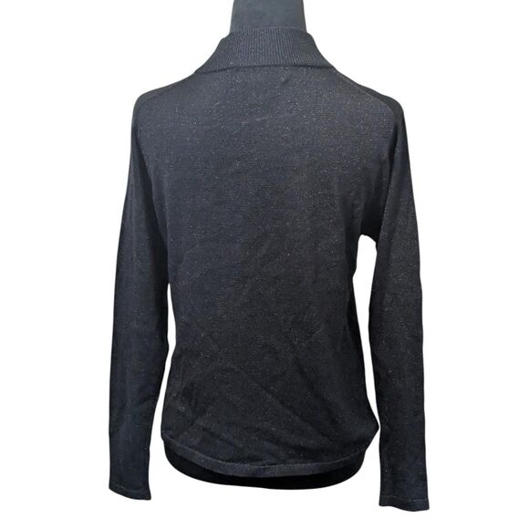 Kevo Silk Blend Mock Neck Sweater S Black Lurex Metallic Turtleneck Knit Glam - Picture 5 of 5